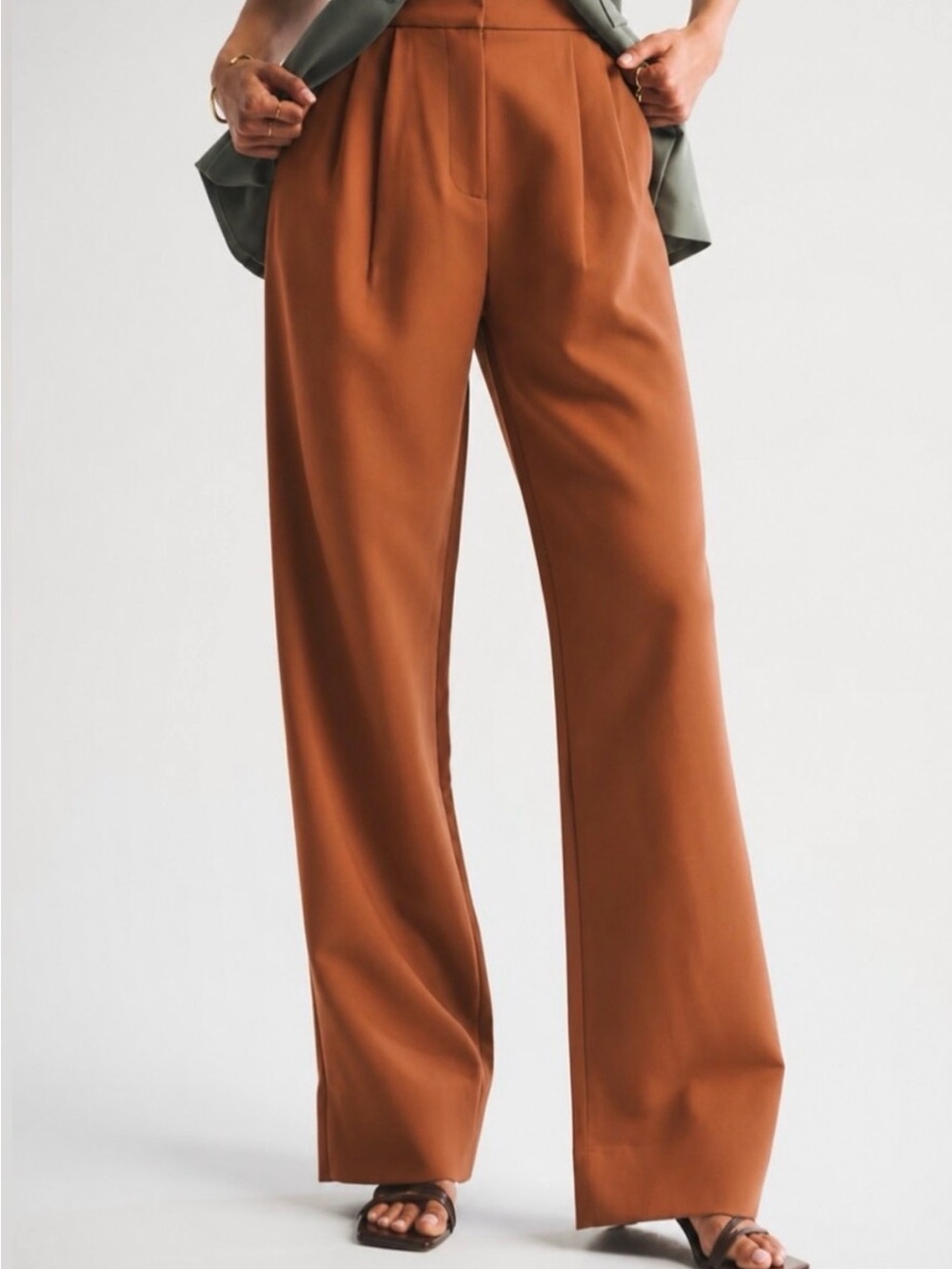 Abercrombie & Fitch Sloane Tailored Wide Leg Pants Cognac/Rust Brown Size Large
